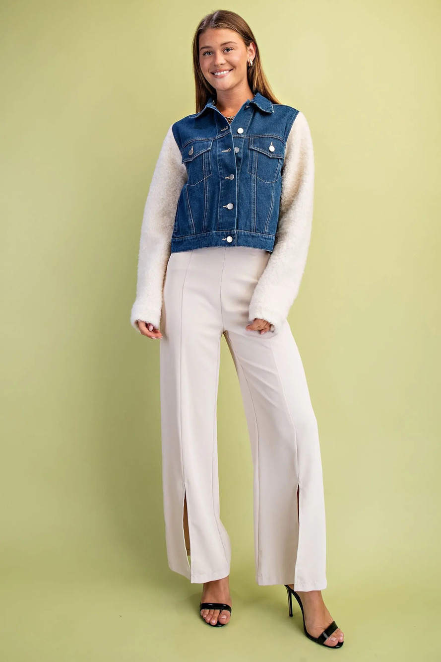 TG-1900 | Gigio Denim Jacket | Sherpa Sleeves | Dark Wash | Sizes S-L - Picture 3 of 5